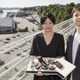 Hiroko Kusunoki and Nicolas Moreau with a 3-D Model of their winning proposal.